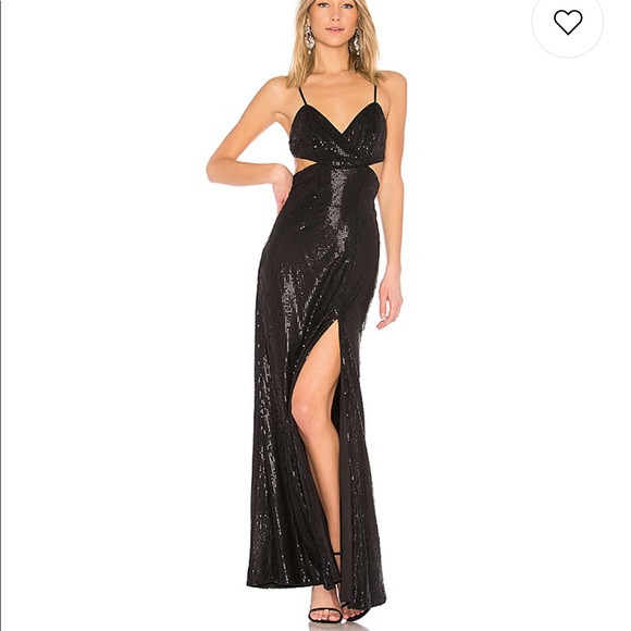 NBD Dresses & Skirts - X by NBD Sequin gown black with waist cut-outs